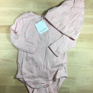 Anais & I Pink Striped Onesie and Hat Set